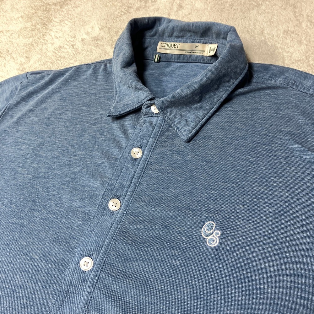 Criquet Polo Shirt Performance Short Sleeve Heathered Blue Mens Size M